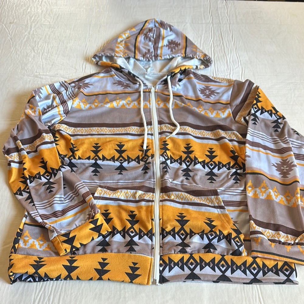 Women's *NEW* Southwestern Print Women's Full Zip Lightweight Hooded Sweater - Picture 1 of 9